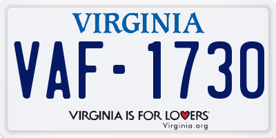 VA license plate VAF1730