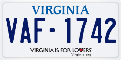VA license plate VAF1742