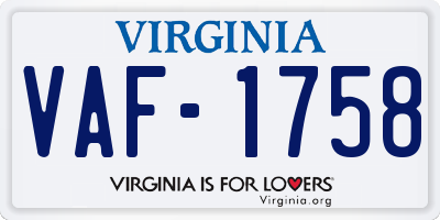 VA license plate VAF1758