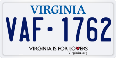 VA license plate VAF1762