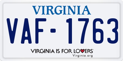 VA license plate VAF1763