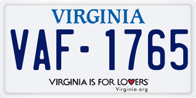 VA license plate VAF1765