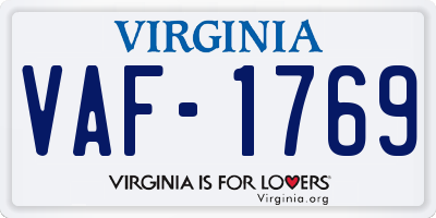 VA license plate VAF1769