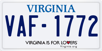 VA license plate VAF1772