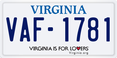 VA license plate VAF1781