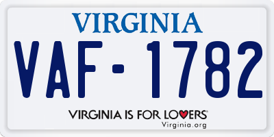 VA license plate VAF1782