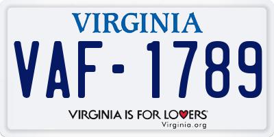 VA license plate VAF1789