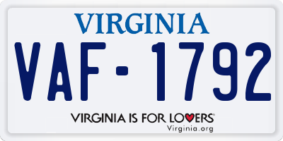 VA license plate VAF1792