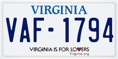 VA license plate VAF1794