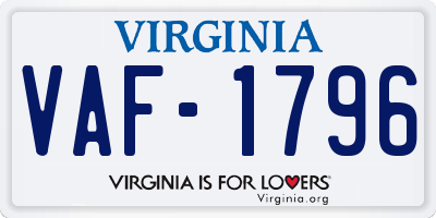 VA license plate VAF1796