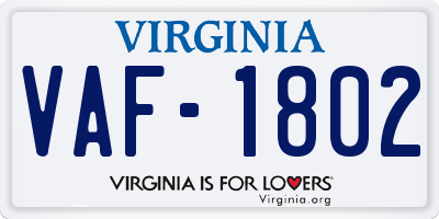 VA license plate VAF1802