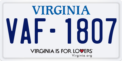 VA license plate VAF1807