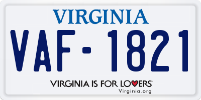 VA license plate VAF1821