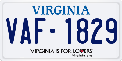VA license plate VAF1829