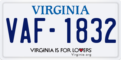 VA license plate VAF1832