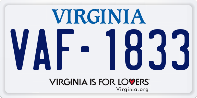 VA license plate VAF1833