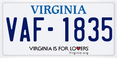 VA license plate VAF1835
