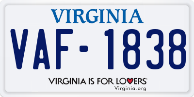VA license plate VAF1838