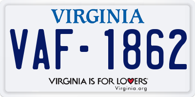 VA license plate VAF1862
