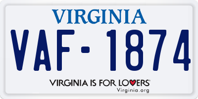 VA license plate VAF1874