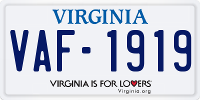 VA license plate VAF1919