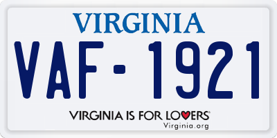 VA license plate VAF1921