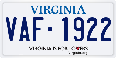 VA license plate VAF1922