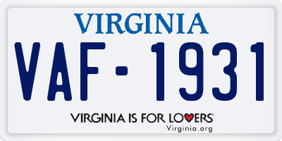 VA license plate VAF1931