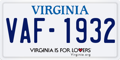VA license plate VAF1932
