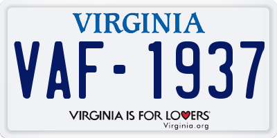 VA license plate VAF1937