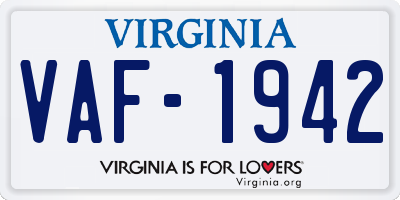 VA license plate VAF1942