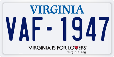 VA license plate VAF1947