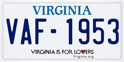 VA license plate VAF1953