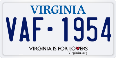 VA license plate VAF1954