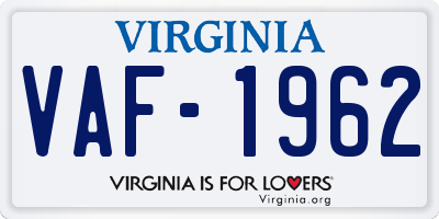 VA license plate VAF1962