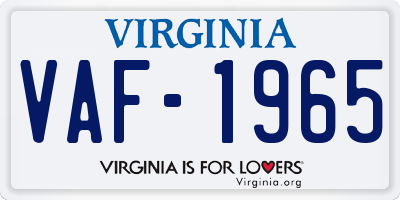 VA license plate VAF1965