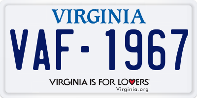 VA license plate VAF1967