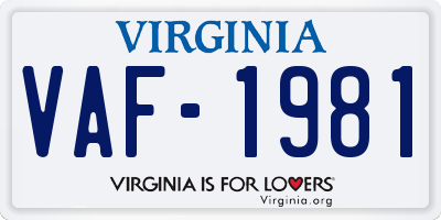 VA license plate VAF1981