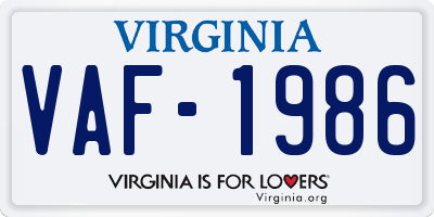 VA license plate VAF1986