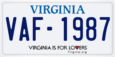 VA license plate VAF1987