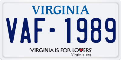 VA license plate VAF1989