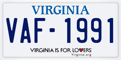 VA license plate VAF1991