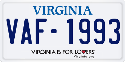 VA license plate VAF1993