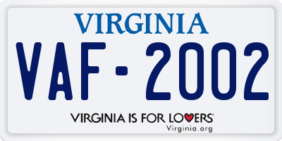 VA license plate VAF2002