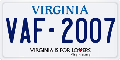 VA license plate VAF2007