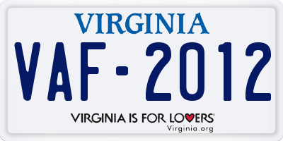 VA license plate VAF2012