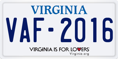 VA license plate VAF2016