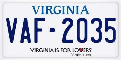 VA license plate VAF2035