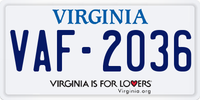 VA license plate VAF2036