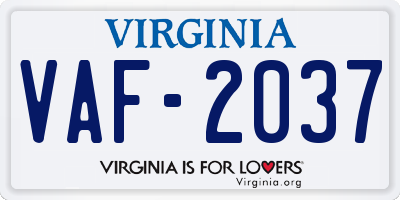VA license plate VAF2037
